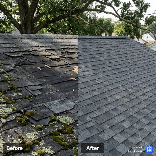 Example Before and After composite photo report for a roofing project
