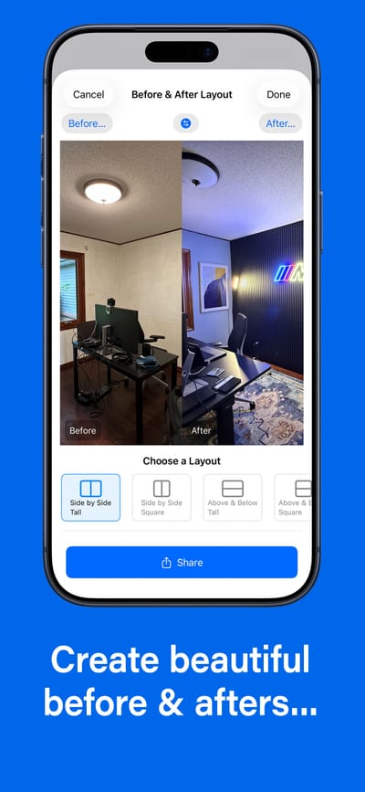 SnapFlow Pro screenshot showing Before and After creation